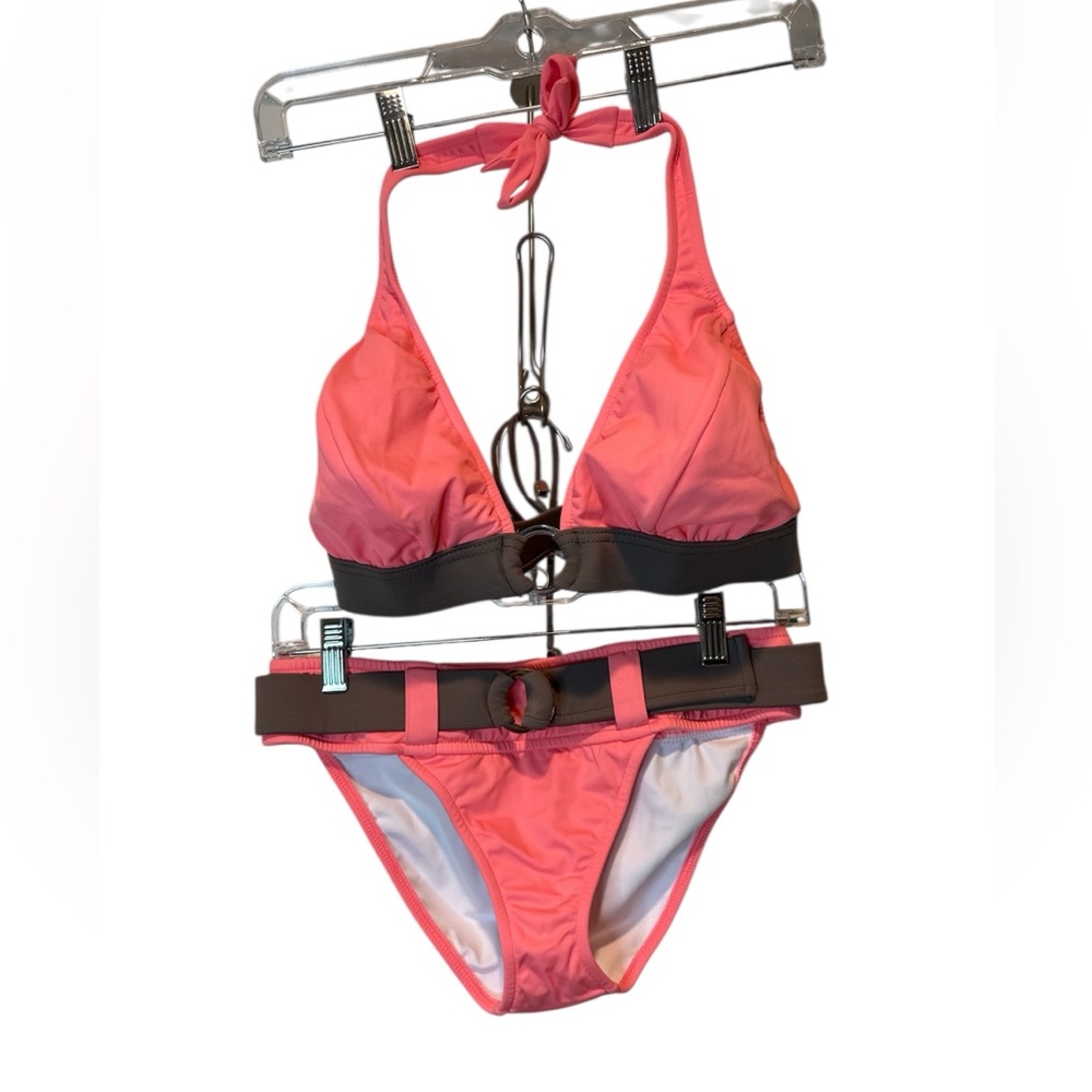Pink and Brown Halter Bikini Set